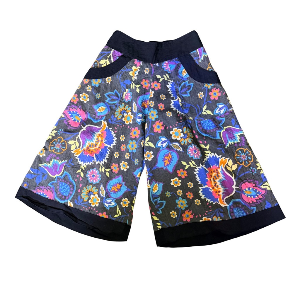 Luna Claire Floral Culottes Women S Black Multi Good Boho Wide Leg Capris